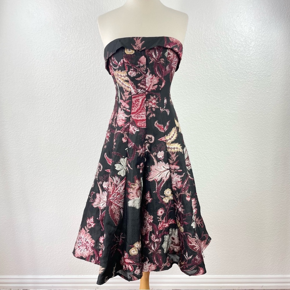 {Marchesa Notte} Floral Fil Coupé Strapless Fit & Flare Dress, Size 4, NWT